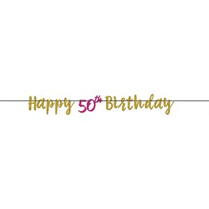 50th gold & pink b-day jointed letter banner