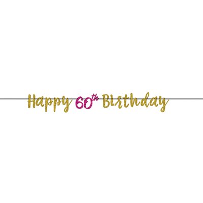 60th gold & pink b-day jointed letter banner