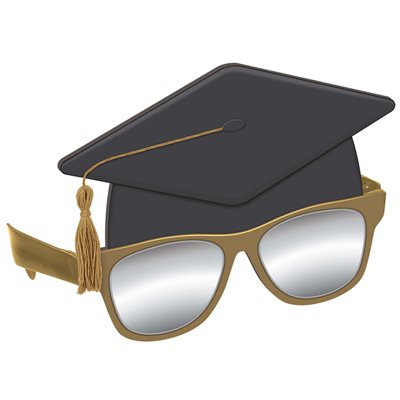 Black graduation cap & bronze glasses