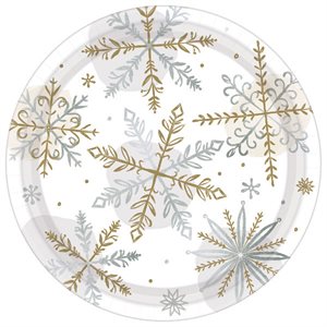 Gold & silver snowflakes plates 7in 8pcs