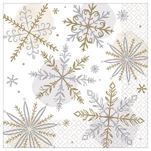 Gold & silver snowflakes lunch napkins 8x8in 16pcs