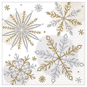 Gold & silver snowflakes beverage napkins 16pcs