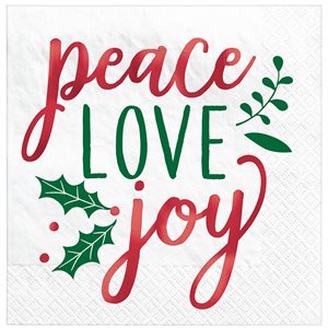 16 serviettes à repas "Peace Love Joy"