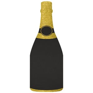 Glitter gold & chalkboard champagne bottle easel sign 13in
