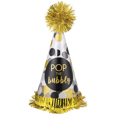 Chapeau de fête avec pompon "pop the bubbly"