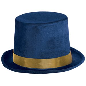 Chapeau haut-de-forme en velours bleu marin & doré