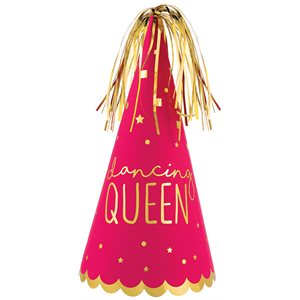 Dancing queen pink party hat with ribbons
