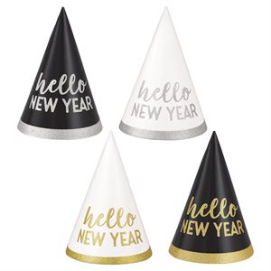 Hello New Year glitter party hats 6pcs