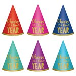 New Year glitter & colourful party hats 6pcs