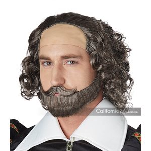 Adult Shakespeare wig with bald cap & beard