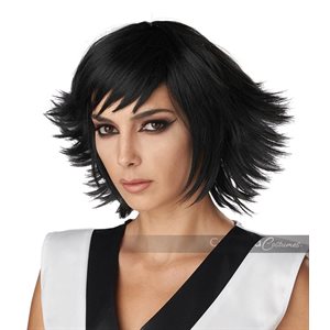 Adult black feathered cosplay wig