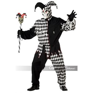 Adult black & white evil jester costume Plus
