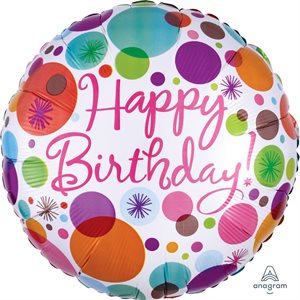 Happy birthday colourful polka dot std foil balloon