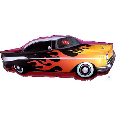 Ballon métallique supershape voiture années 50' avec flammes