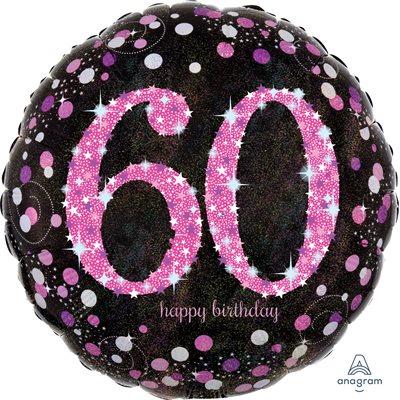 60th Pink Sparkling Celebration std foil balloon