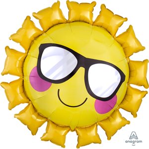 Ballon métallique supershape soleil heureux avec lunette de soleil