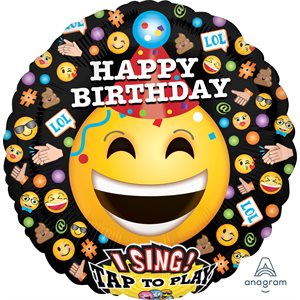 Emoji happy birthday jumbo musical foil balloon