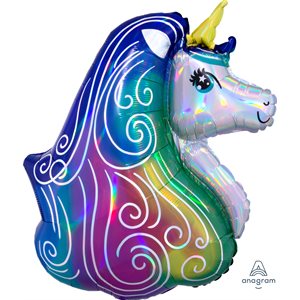 Iridescent rainbow unicorn supershape foil balloon