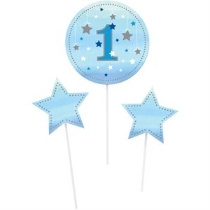 One Little Star blue centerpiece cutouts on sticks 3pcs