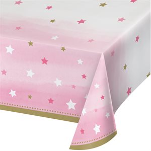 One Little Star pink plastic table cover 54x102in