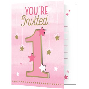 One Little Star pink invitations 8pcs