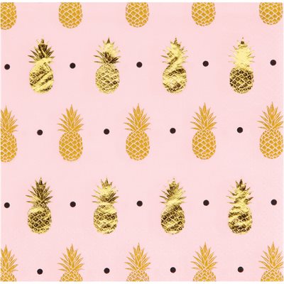 Gold Pineapple beverage napkins 16pcs