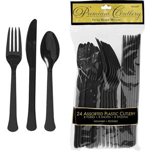 Black reusable cutlery 24pcs