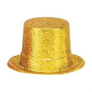 Chapeau haute de forme en plastique brillant doré