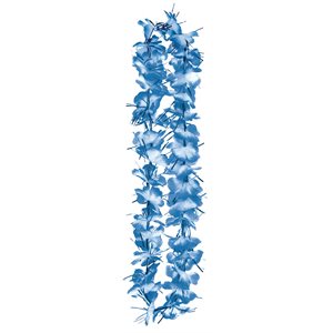 Collier de fleurs hawaïennes & franges métalliques bleues