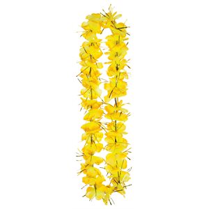 Collier de fleurs hawaïennes & franges métalliques jaunes