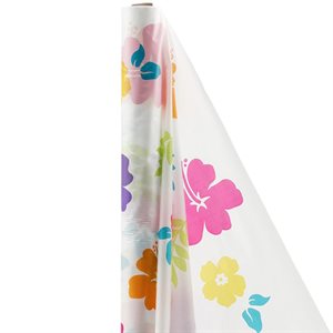 Multicoloured hibiscus white table roll 40inx100ft