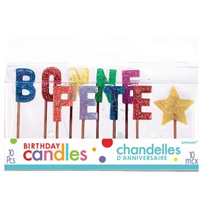 Bonne Fête b-day candles on picks 10pcs