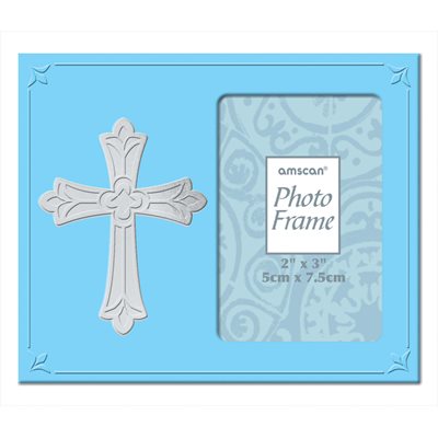 Blue metal picture frame with cross