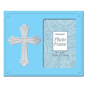 Blue metal picture frame with cross