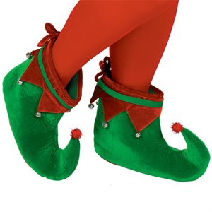 Chaussures de lutin rouge & vert avec grelots adulte STD