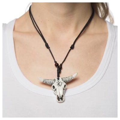 Adjustable bull skull necklace 20in