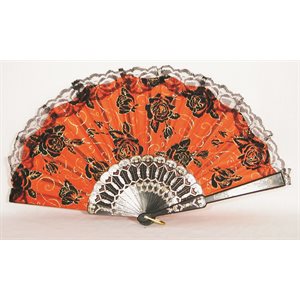 Black & red lace trim day of the dead fan