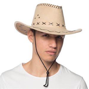 Beige suede cowboy hat with ties