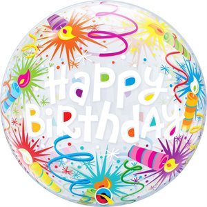 Ballon bulle clair avec happy birthday & chandelle de fête