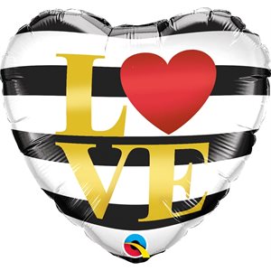 Black & white stripes love std foil balloon