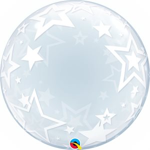 White stars on clear bubble balloon