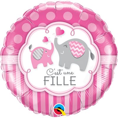 "C'est une fille" pink elephant std 18in foil balloon