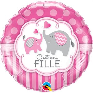 "C'est une fille" pink elephant std 18in foil balloon