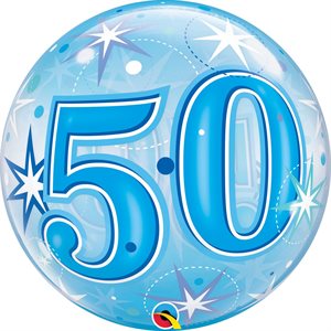 Blue 50th birthday clear bubble balloon