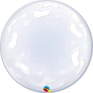 White baby footprints on clear bubble balloon