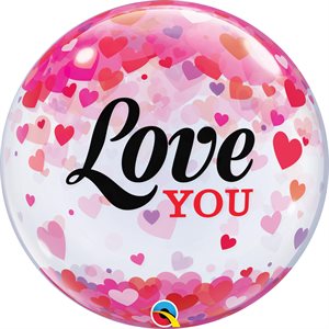 Ballon bulle love you confettis de coeurs