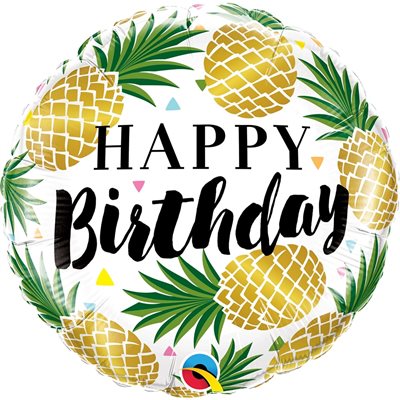 Ballon métallique std happy birthday avec ananas dorés