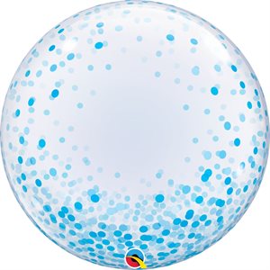 Blue confetti on clear bubble balloon