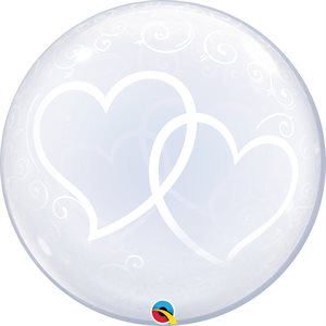 White entwined hearts clear bubble balloon