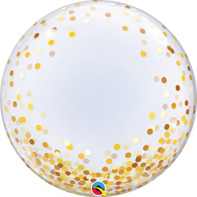 Gold confetti on clear bubble balloon